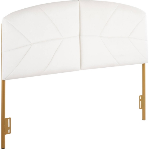 Lindsey Queen Headboard in Tufted Cream Velvet & Gold Steel